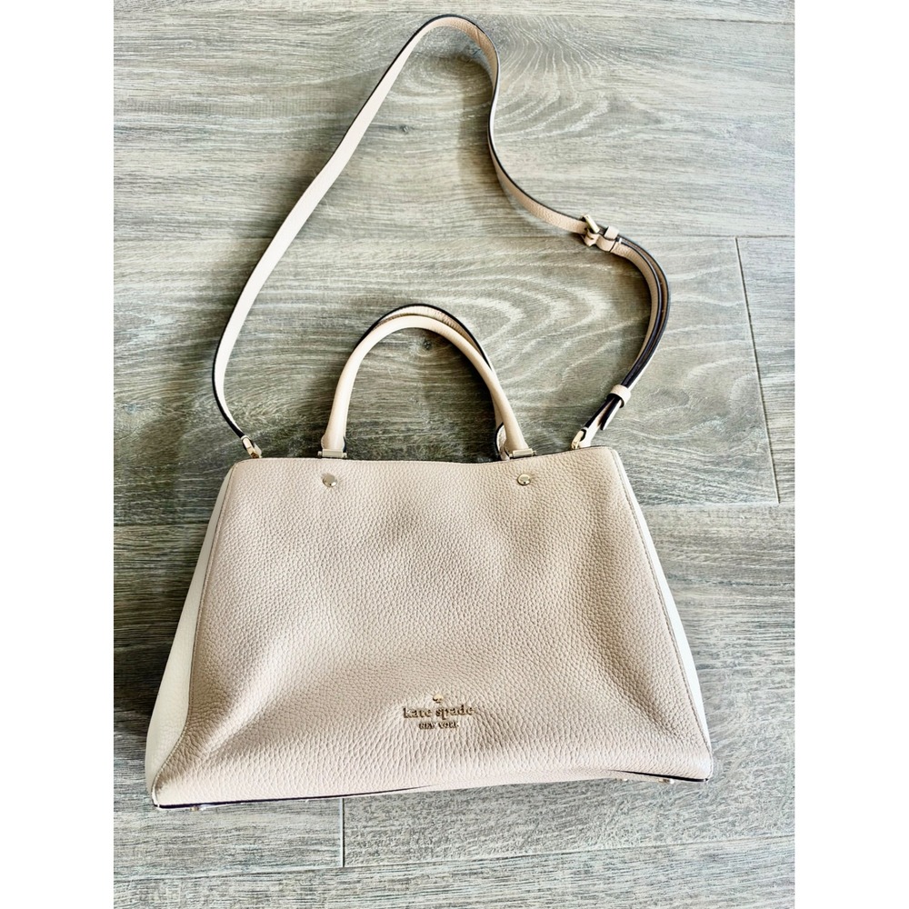 Kate Spade New York Pebbled Leather Satchel Crossbody Bag Beige Cream Two-Tone